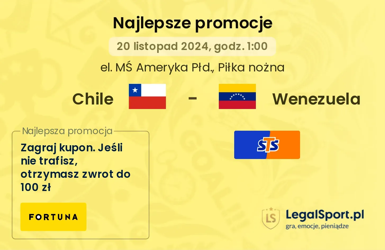 Chile - Wenezuela promocje bukmacherskie 20.11, 01:00