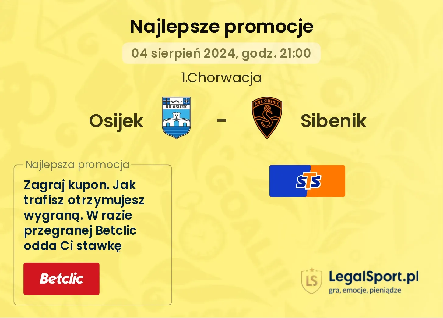 Osijek - Sibenik promocje bonusy na mecz