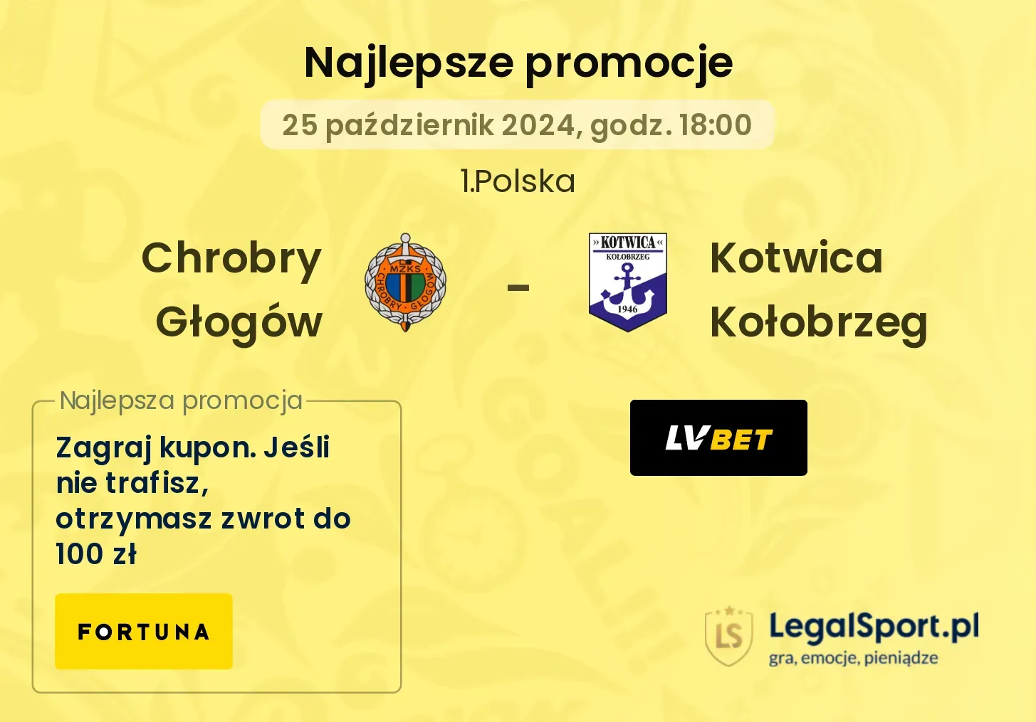 Chrobry Głogów - Kotwica Kołobrzeg promocje bonusy na mecz