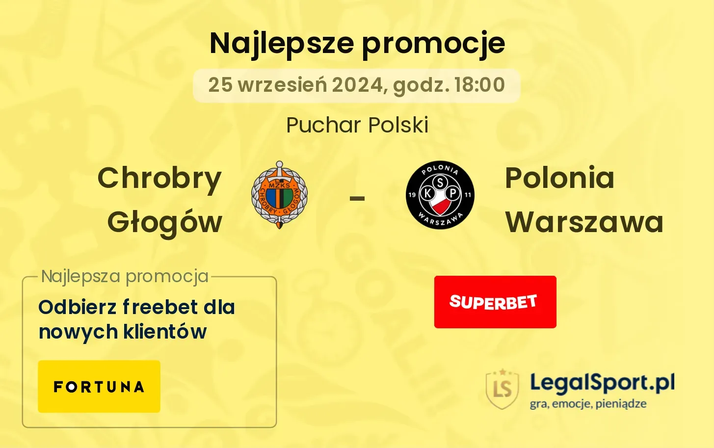 Chrobry Głogów - Polonia Warszawa promocje bonusy na mecz