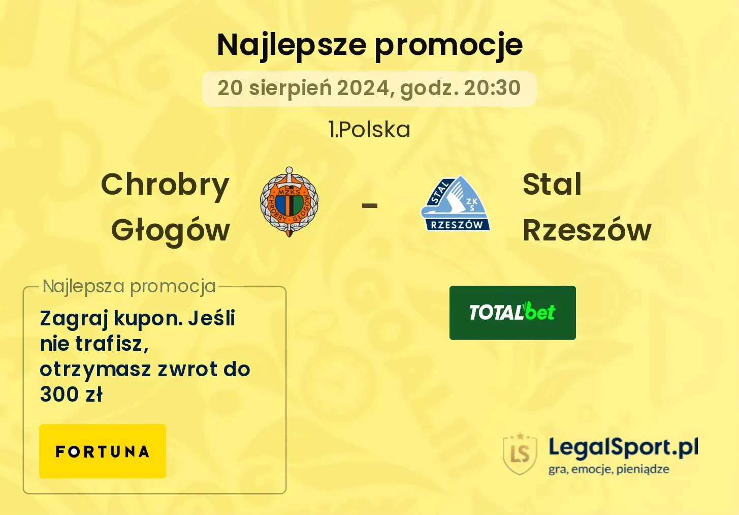 Chrobry Głogów - Stal Rzeszów promocje bonusy na mecz