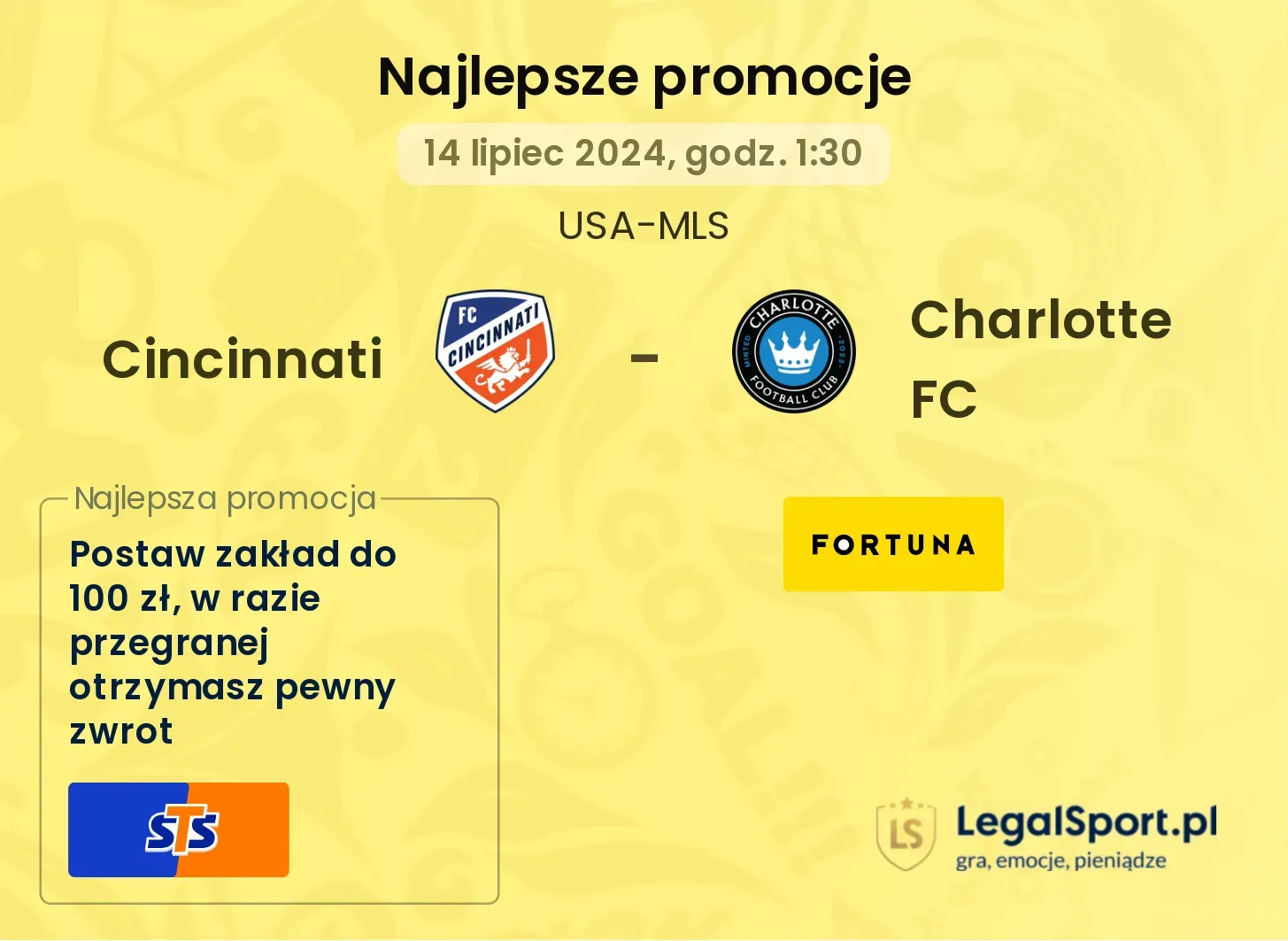 Cincinnati - Charlotte FC promocje bukmacherskie (14.07, 01:30)