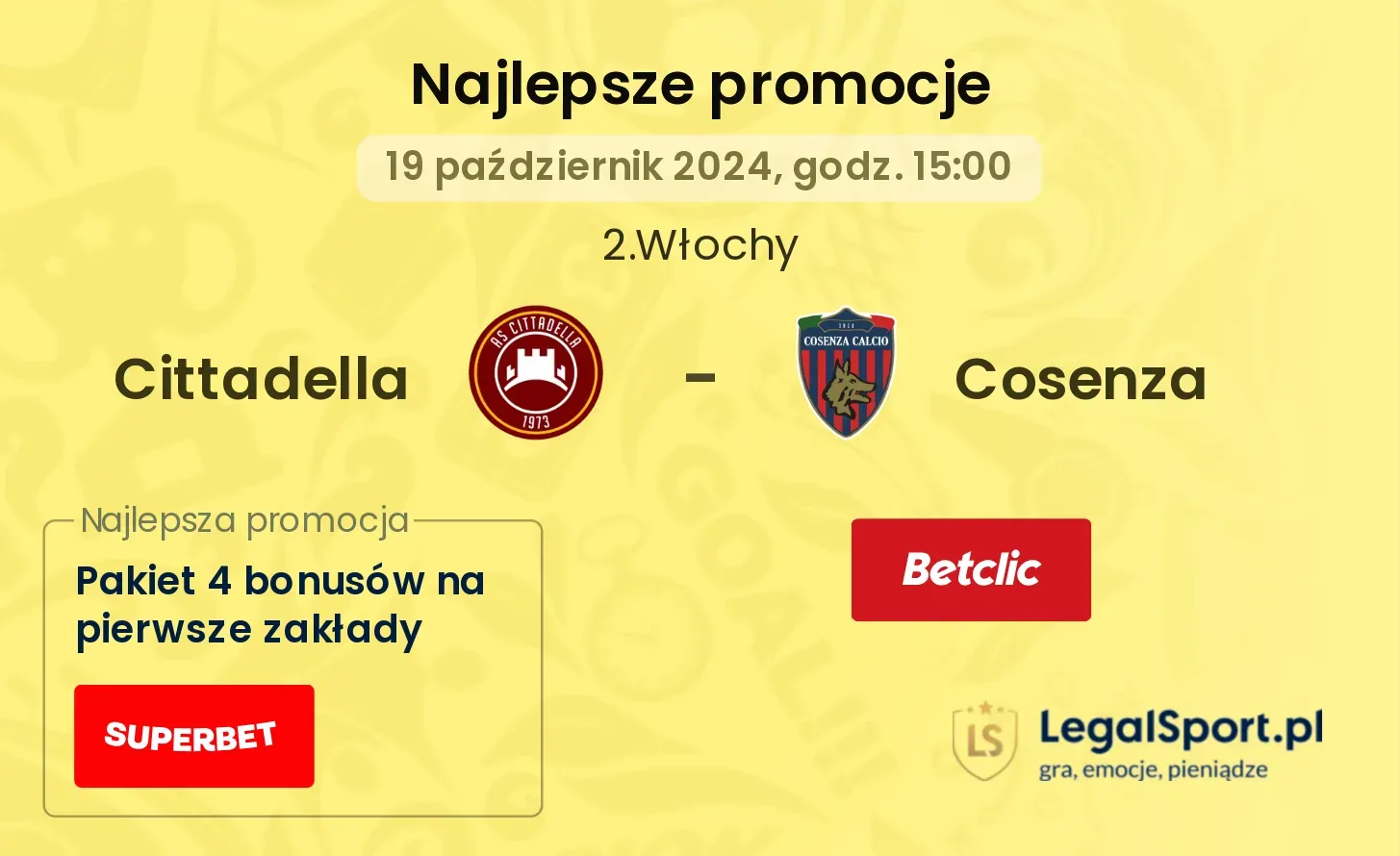 Cittadella - Cosenza promocje u bukmacherów 19.10, 15:00