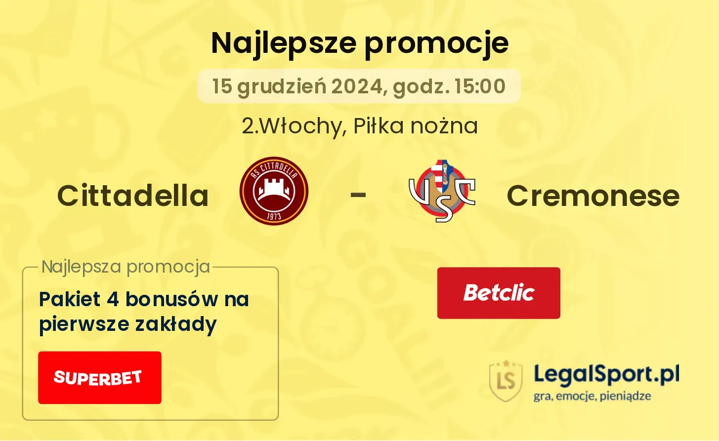 Cittadella - Cremonese promocje bonusy na mecz