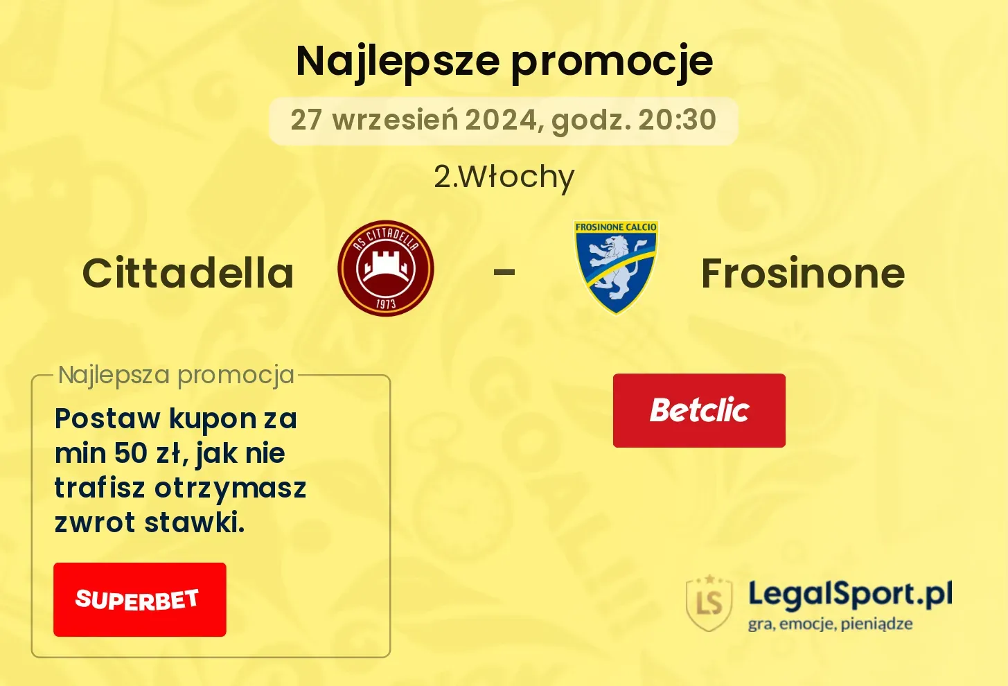 Cittadella - Frosinone promocje bukmacherskie 27.09, 20:30