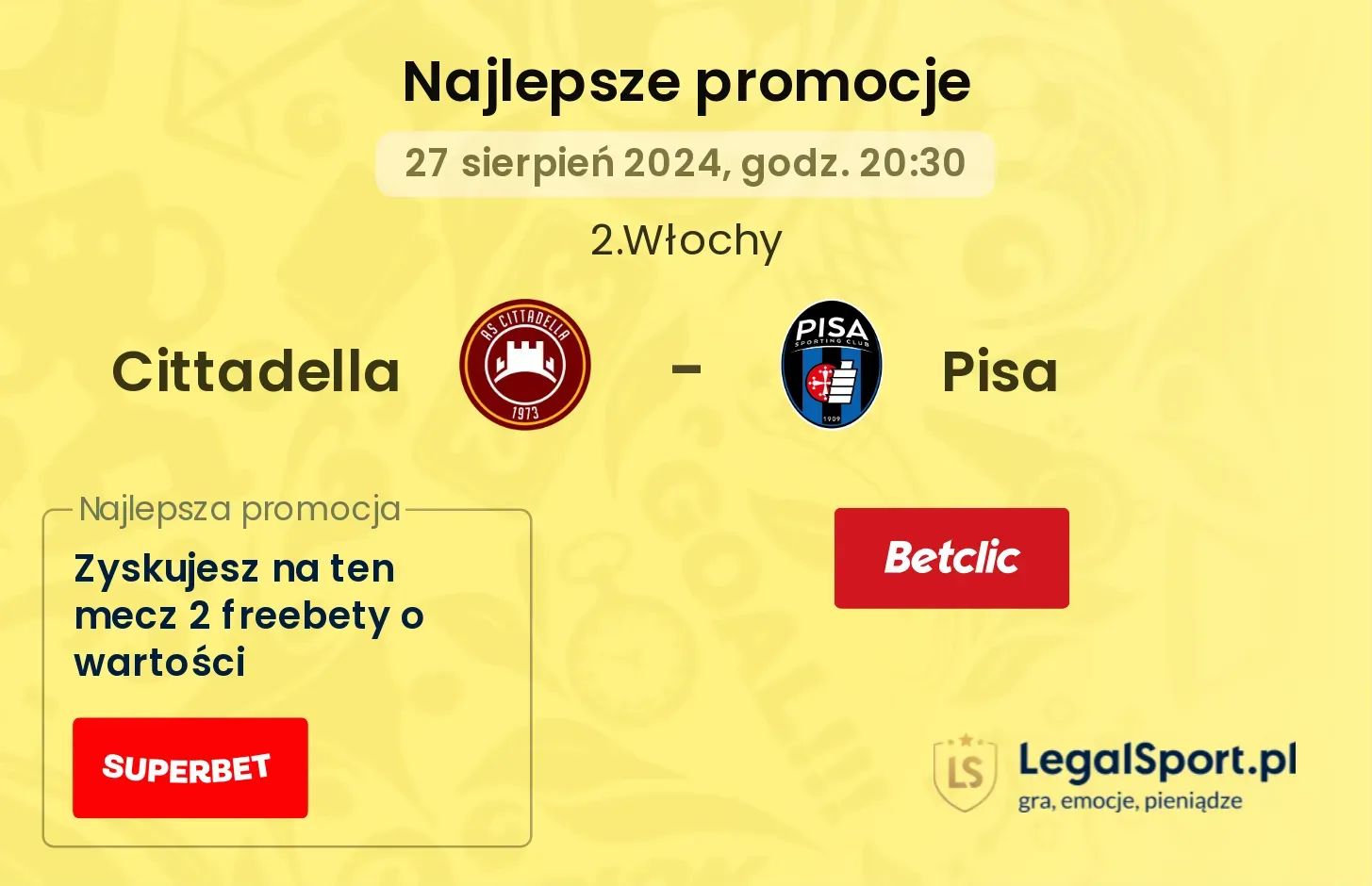 Cittadella - Pisa promocje bonusy na mecz