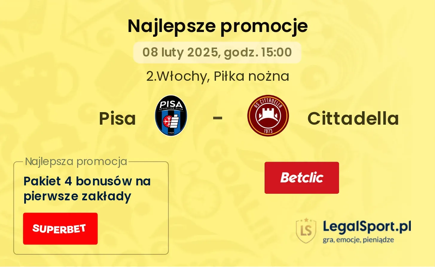 Cittadella - Pisa promocje u bukmacherów 27.08, 20:30