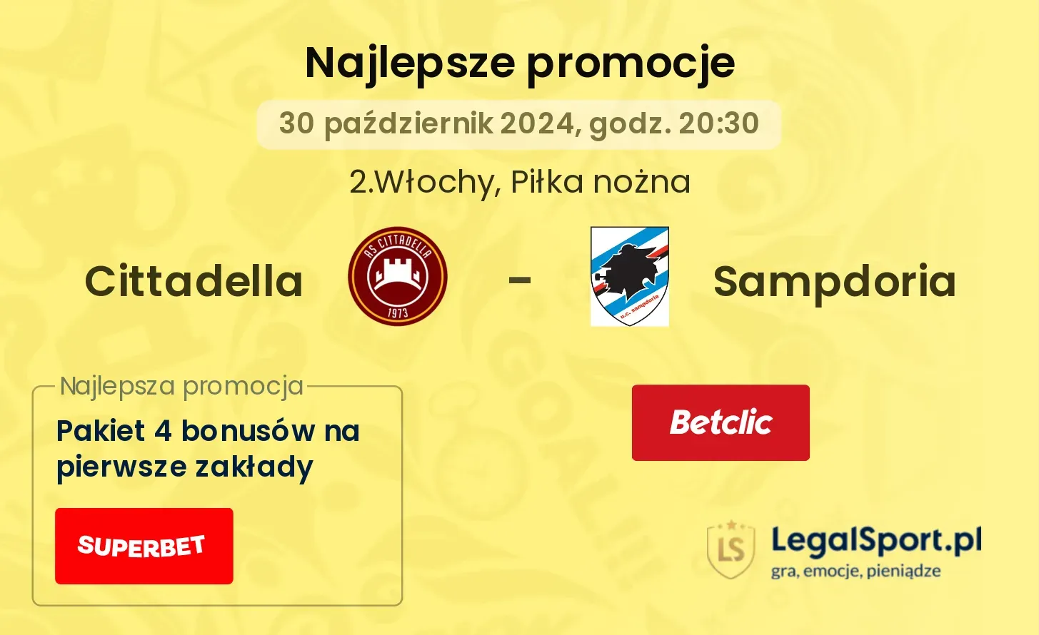 Cittadella - Sampdoria promocje bonusy na mecz