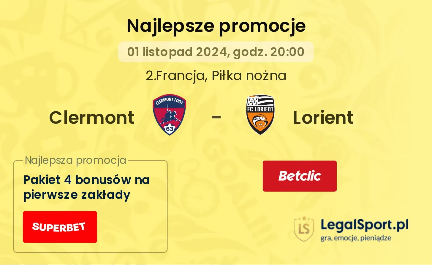 Clermont - Lorient promocje bonusy na mecz