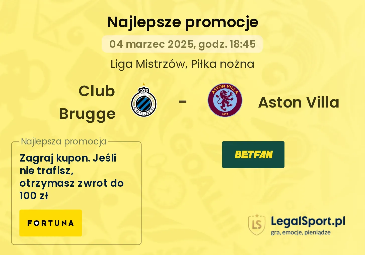 Aston Villa - Club Brugge promocje u bukmacherów