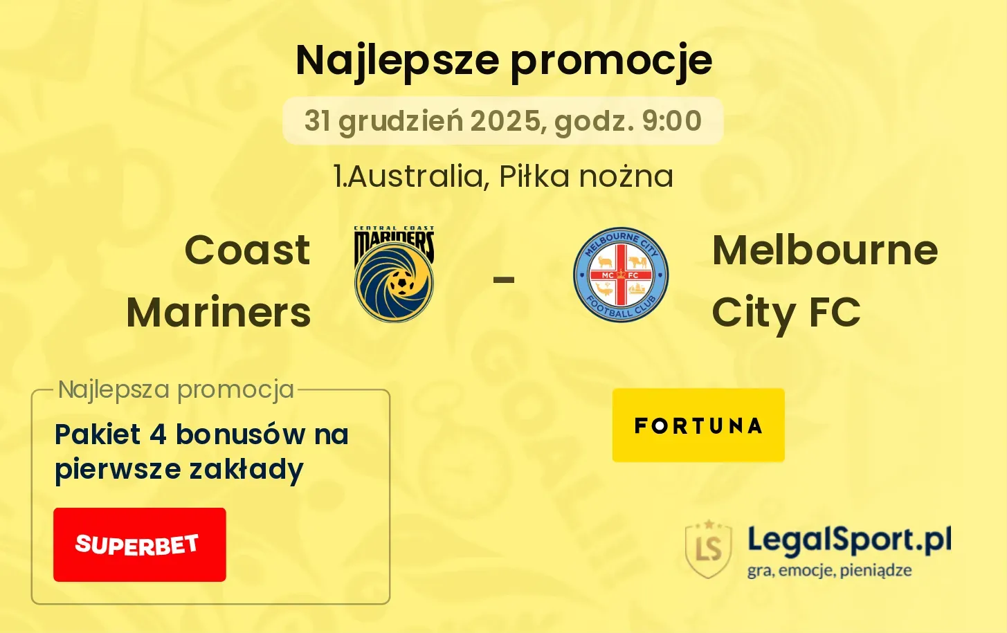 Coast Mariners - Melbourne City FC promocje bonusy na mecz