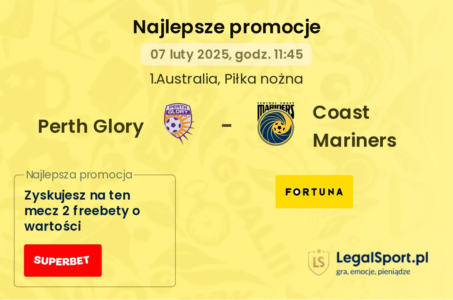 Coast Mariners - Perth Glory promocje bukmacherskie 02.11, 07:00