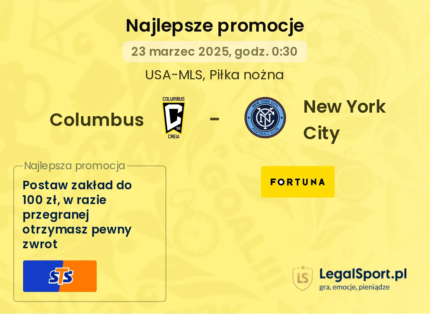 Columbus - New York City promocje u bukmacherów