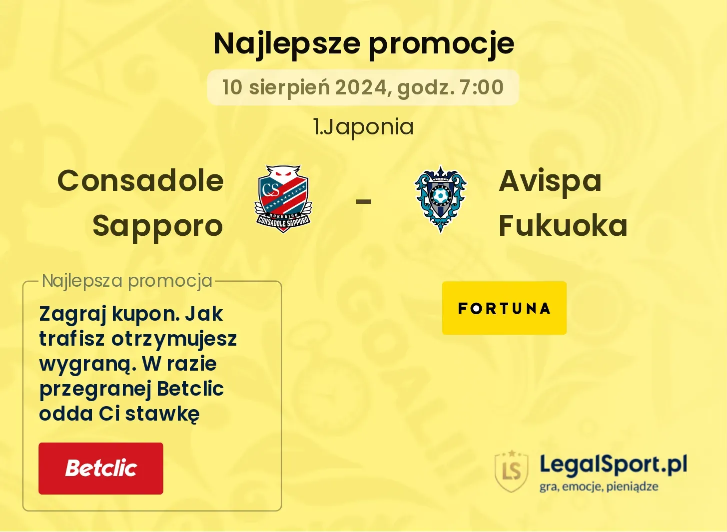 Consadole Sapporo - Avispa Fukuoka promocje bonusy na mecz