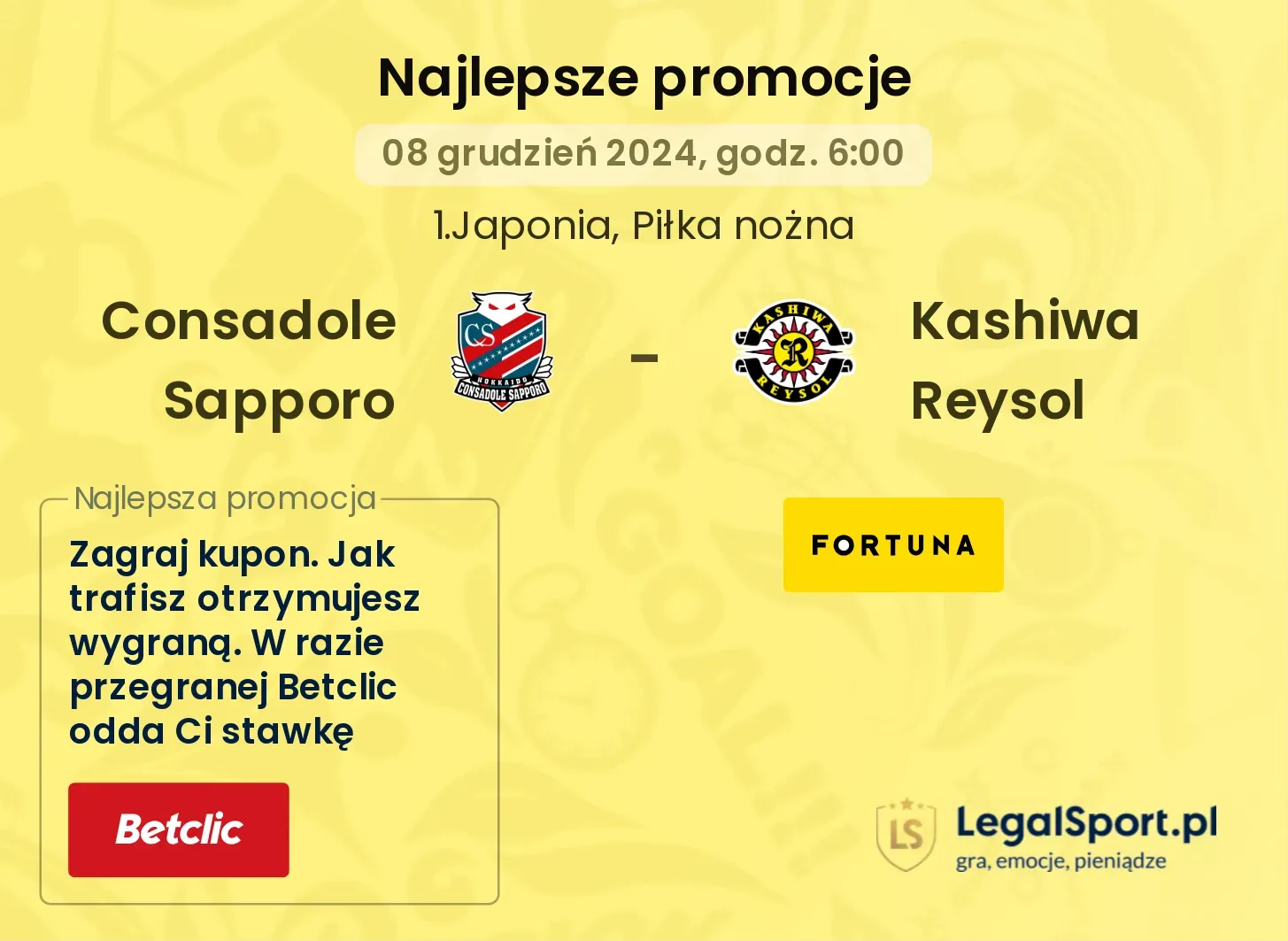 Consadole Sapporo - Kashiwa Reysol promocje bonusy na mecz