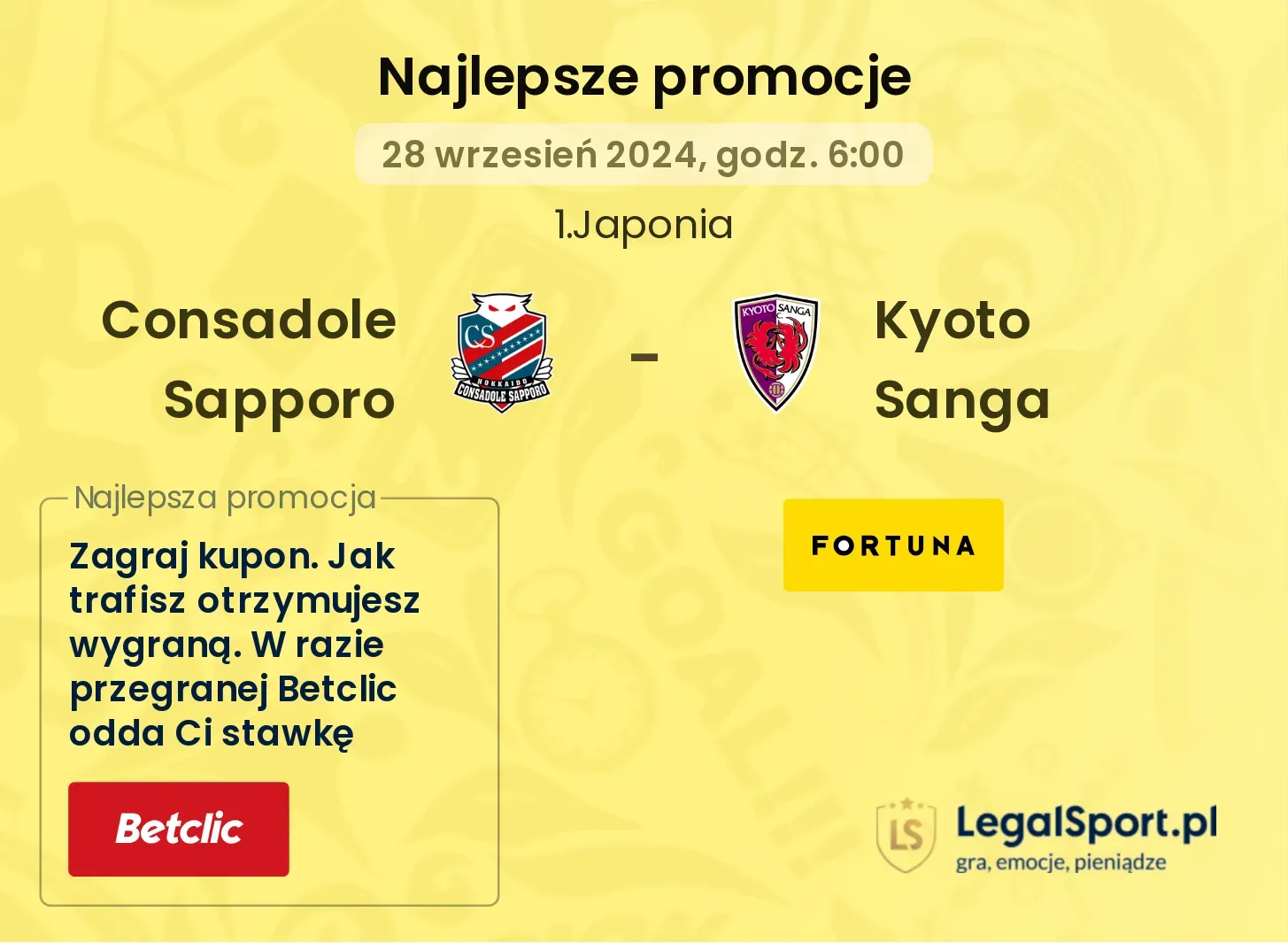 Consadole Sapporo - Kyoto Sanga promocje bonusy na mecz