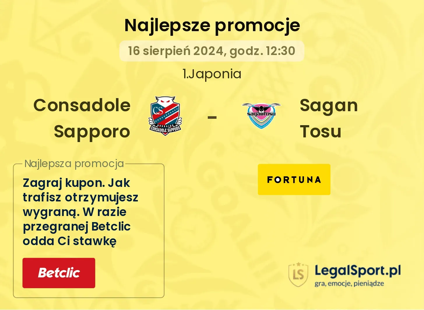 Consadole Sapporo - Sagan Tosu promocje bonusy na mecz