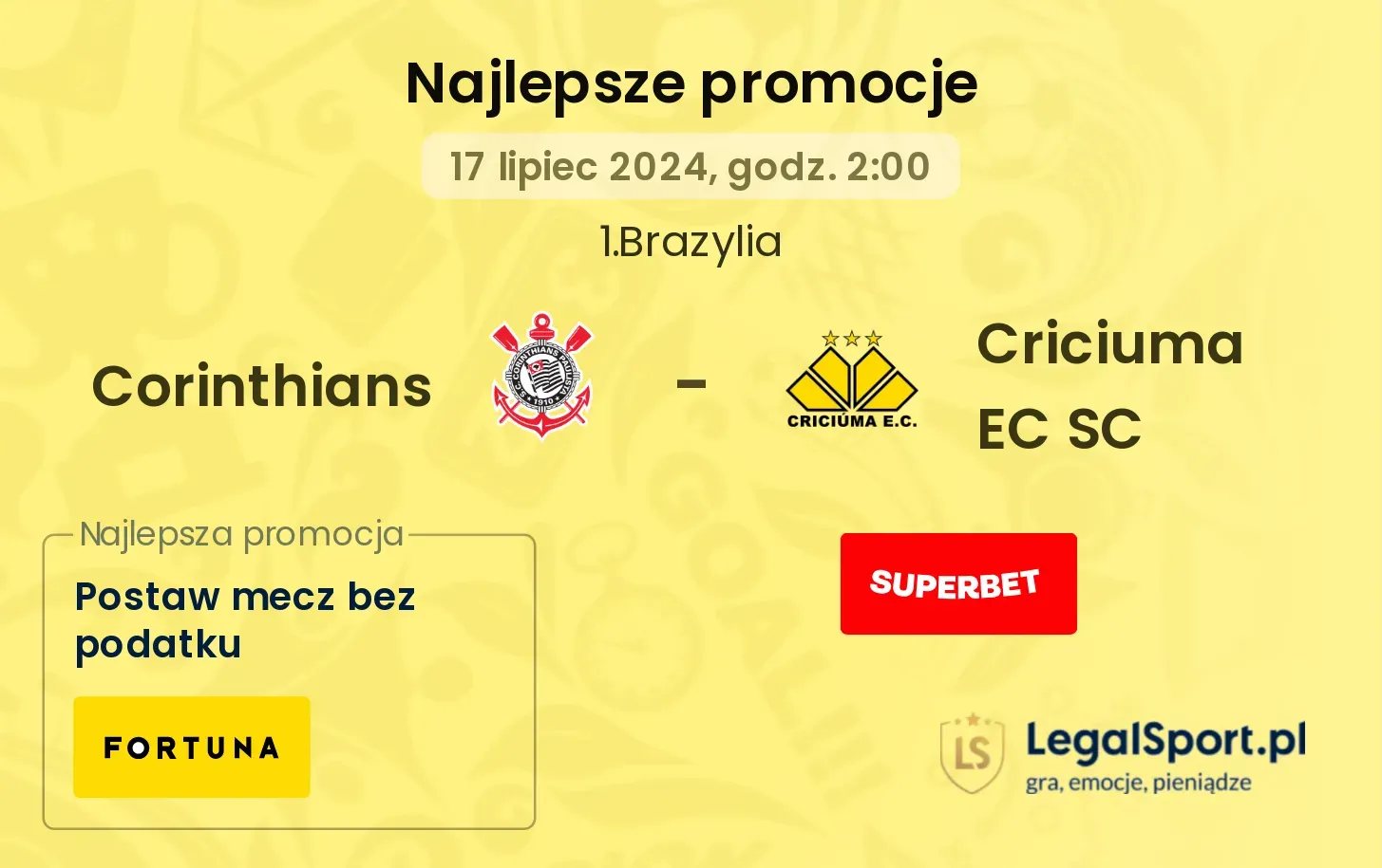 Corinthians - Criciuma EC SC promocje bonusy na mecz