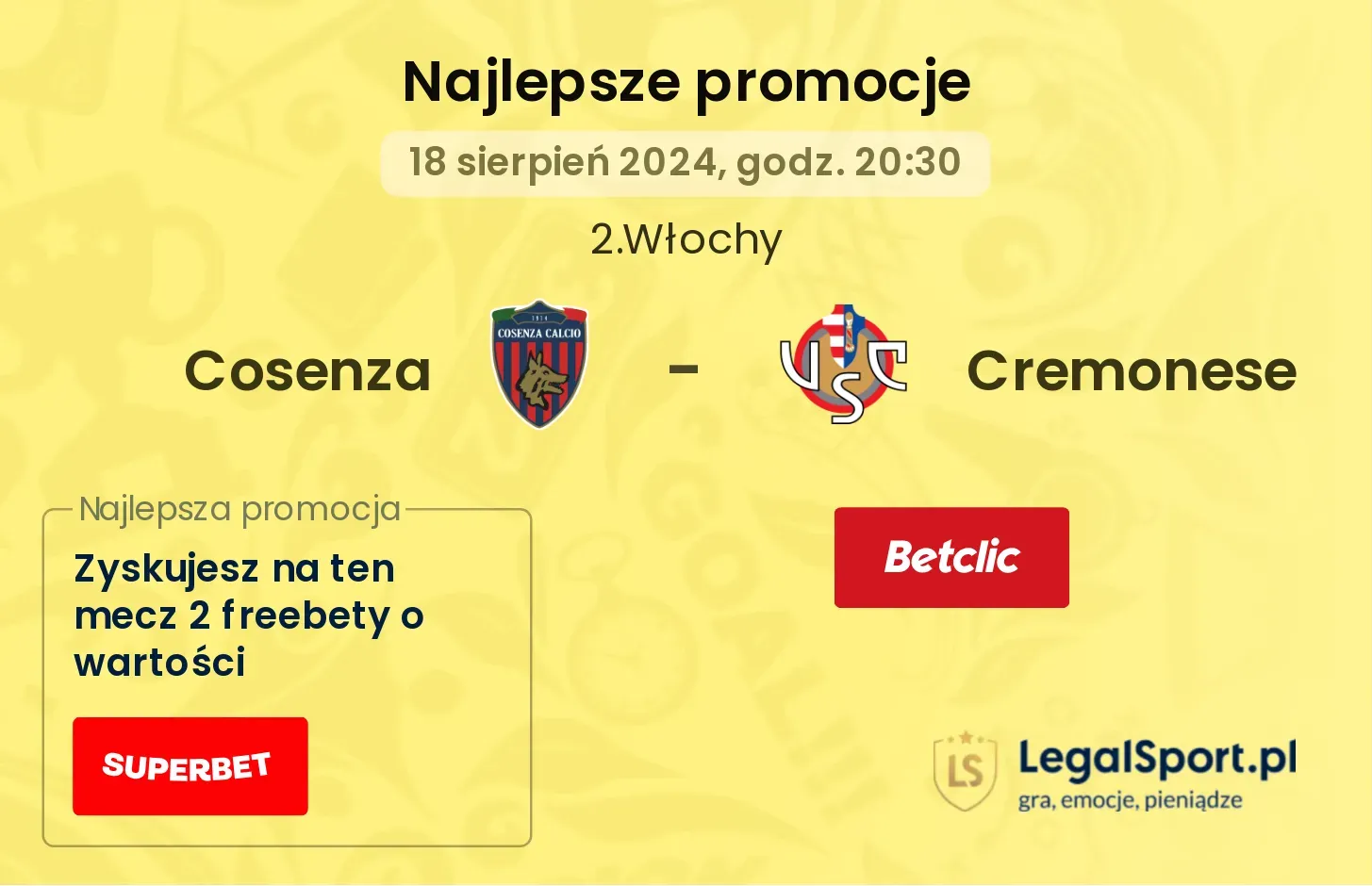 Cosenza - Cremonese promocje bonusy na mecz