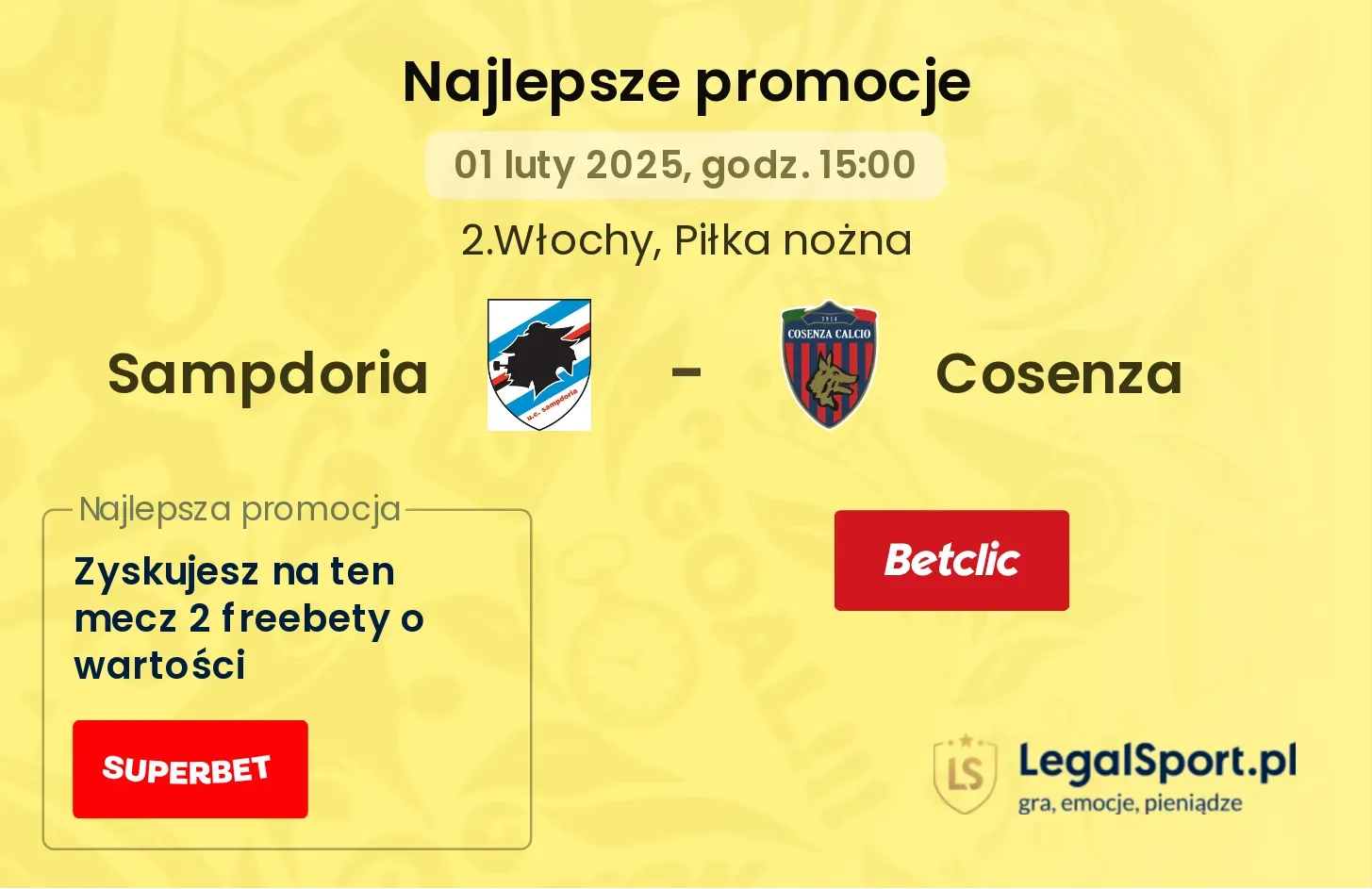 Sampdoria - Cosenza promocje bukmacherskie