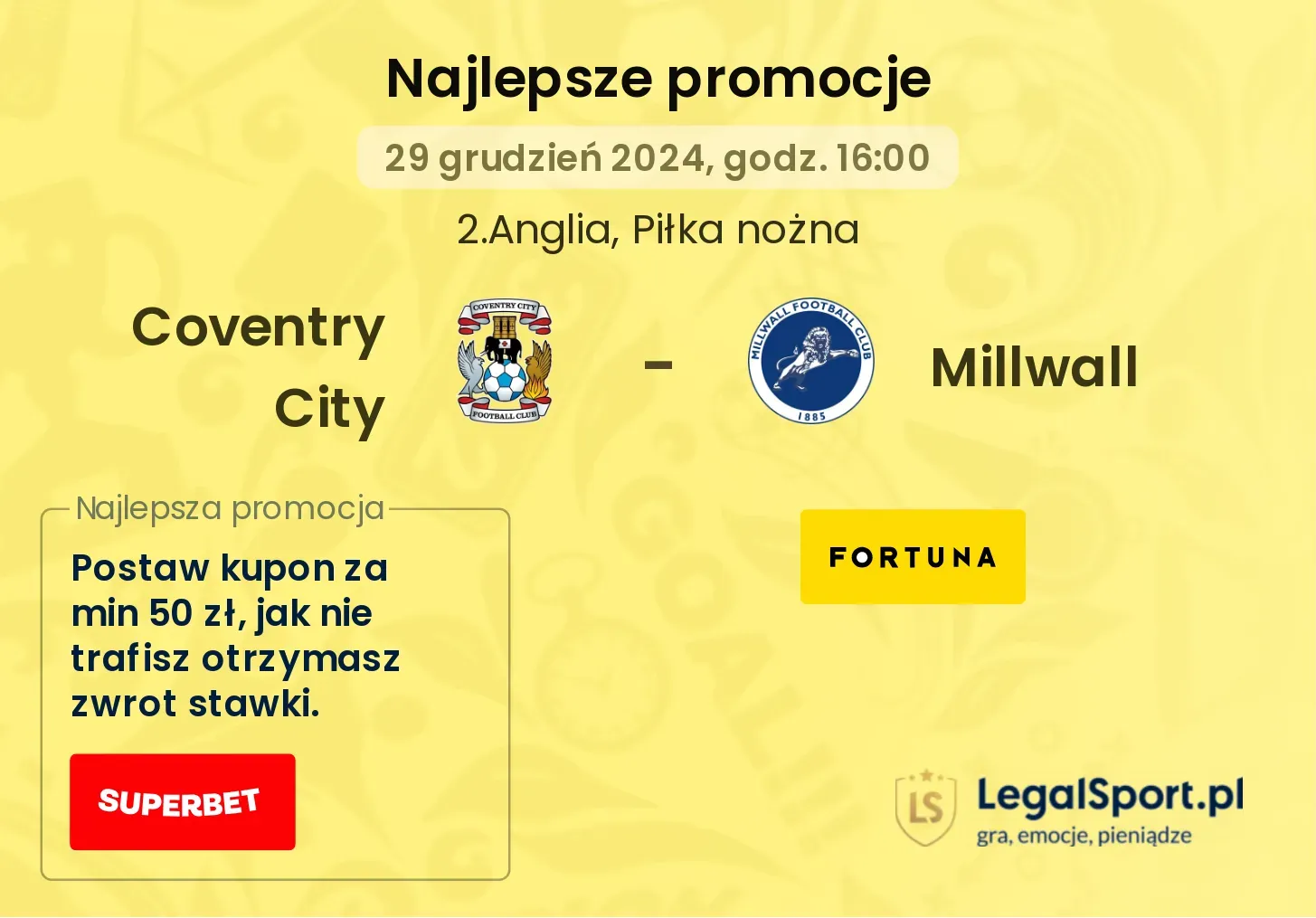 Coventry City - Millwall promocje bonusy na mecz