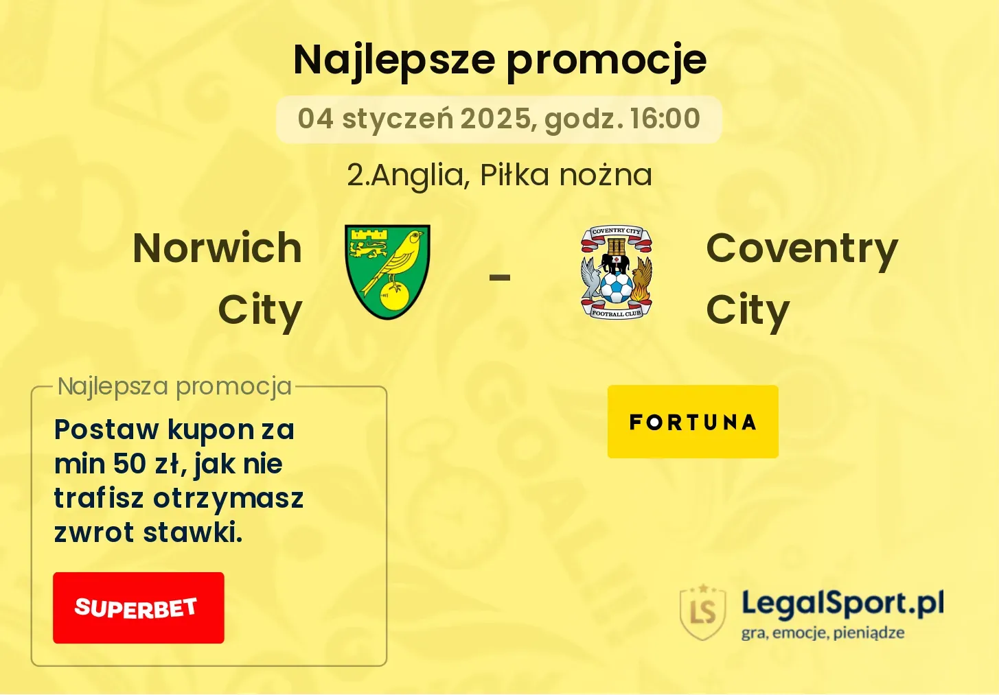 Norwich City - Coventry City promocje u bukmacherów