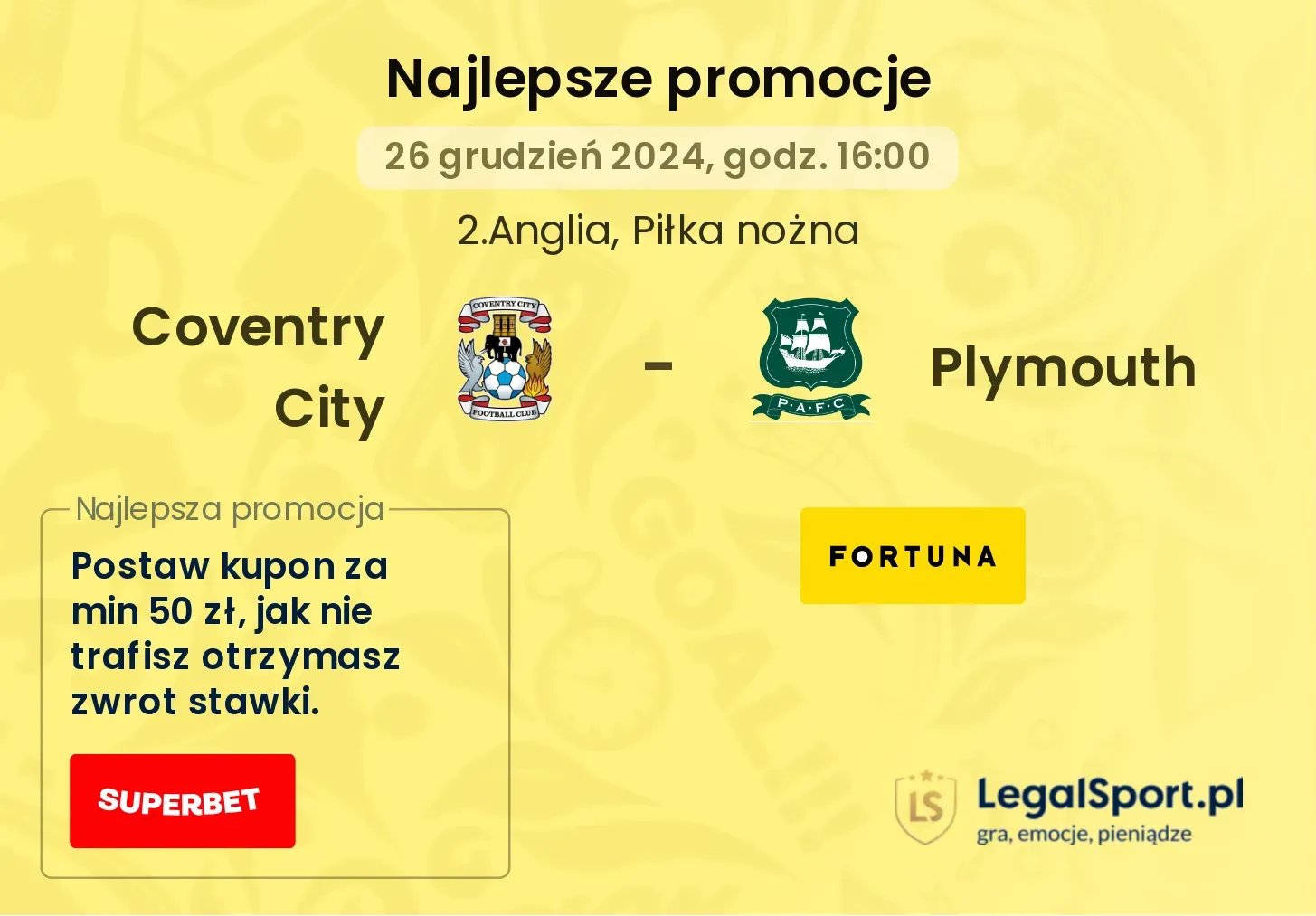 Coventry City - Plymouth promocje bonusy na mecz