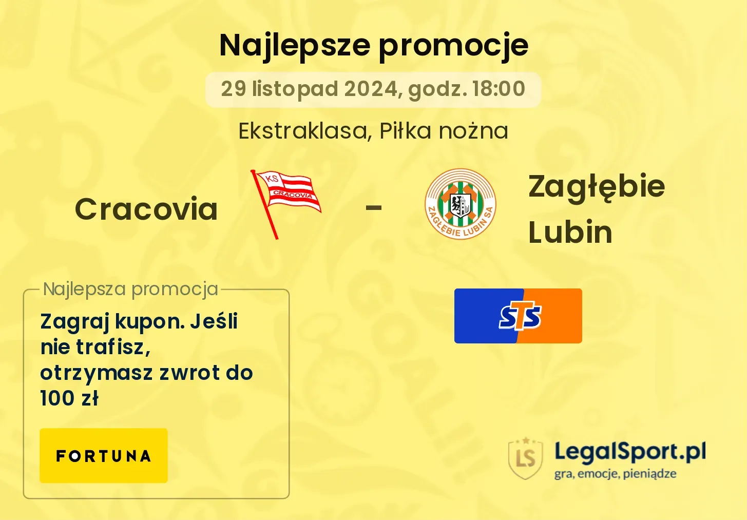 Cracovia - Zagłębie Lubin promocje bonusy na mecz