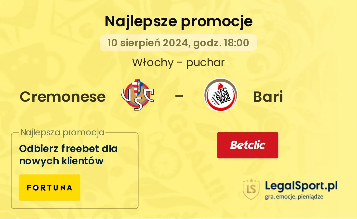 Cremonese - Bari promocje bonusy na mecz