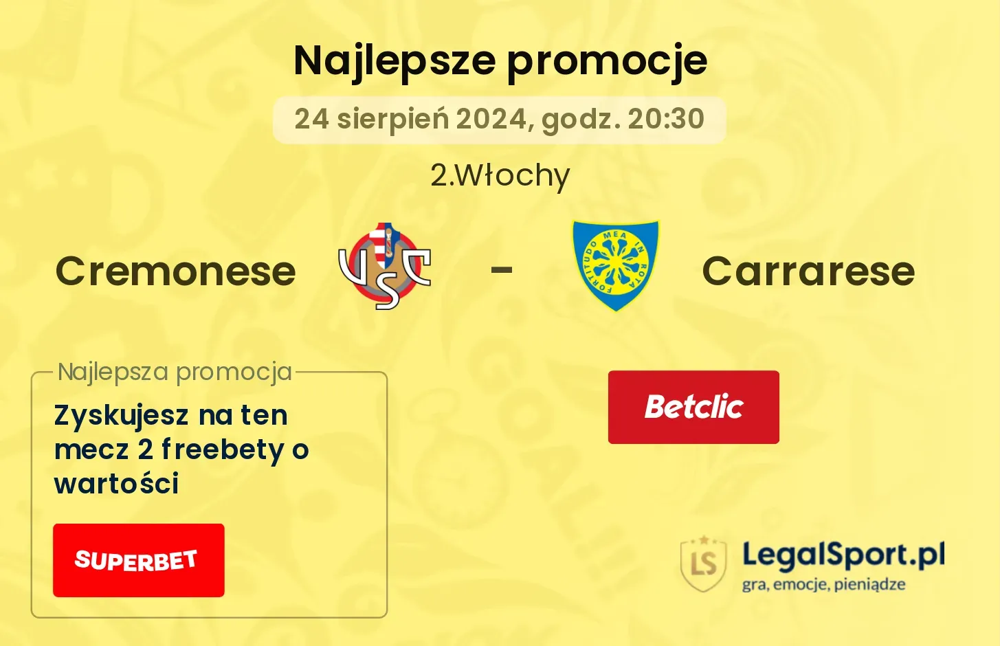 Cremonese - Carrarese promocje bonusy na mecz