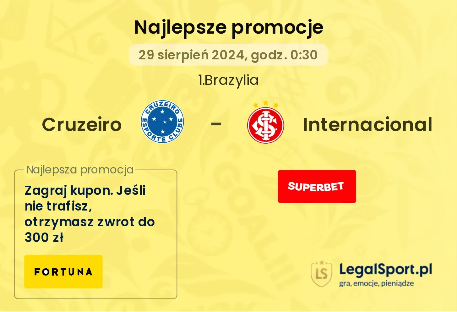 Cruzeiro - Internacional promocje u bukmacherów 29.08, 00:30