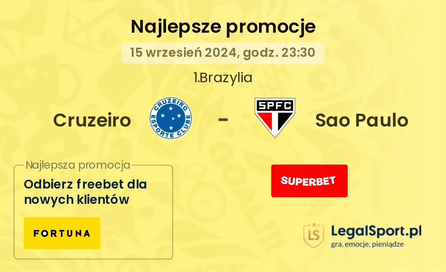 Cruzeiro - Sao Paulo promocje bukmacherskie 15.09, 23:30