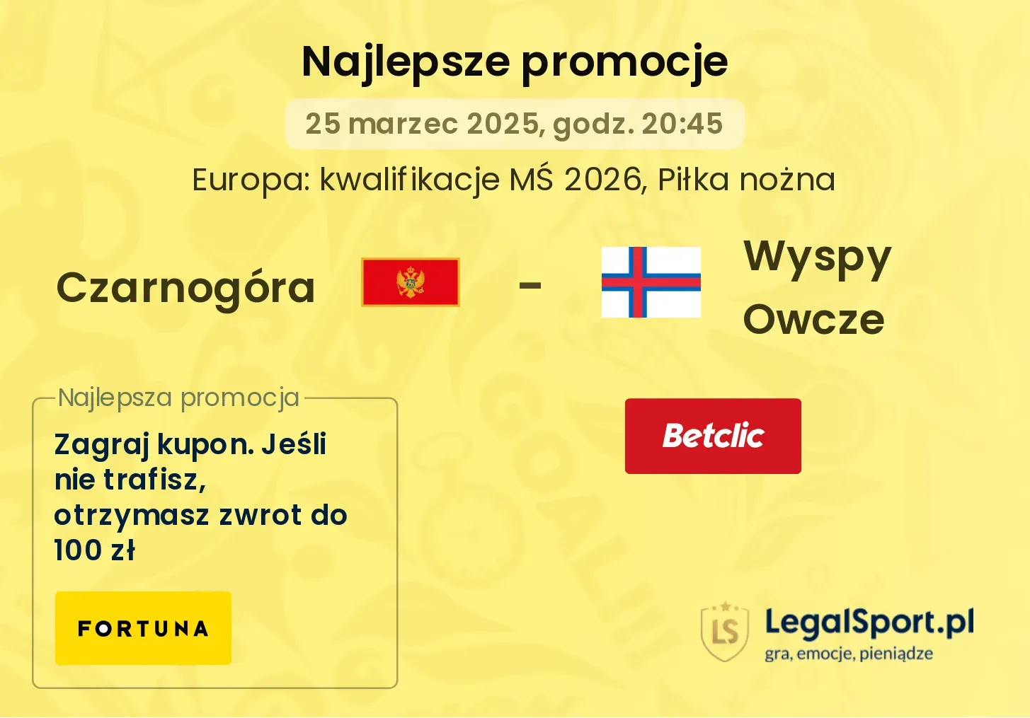 Czarnogóra - Wyspy Owcze promocje bukmacherskie