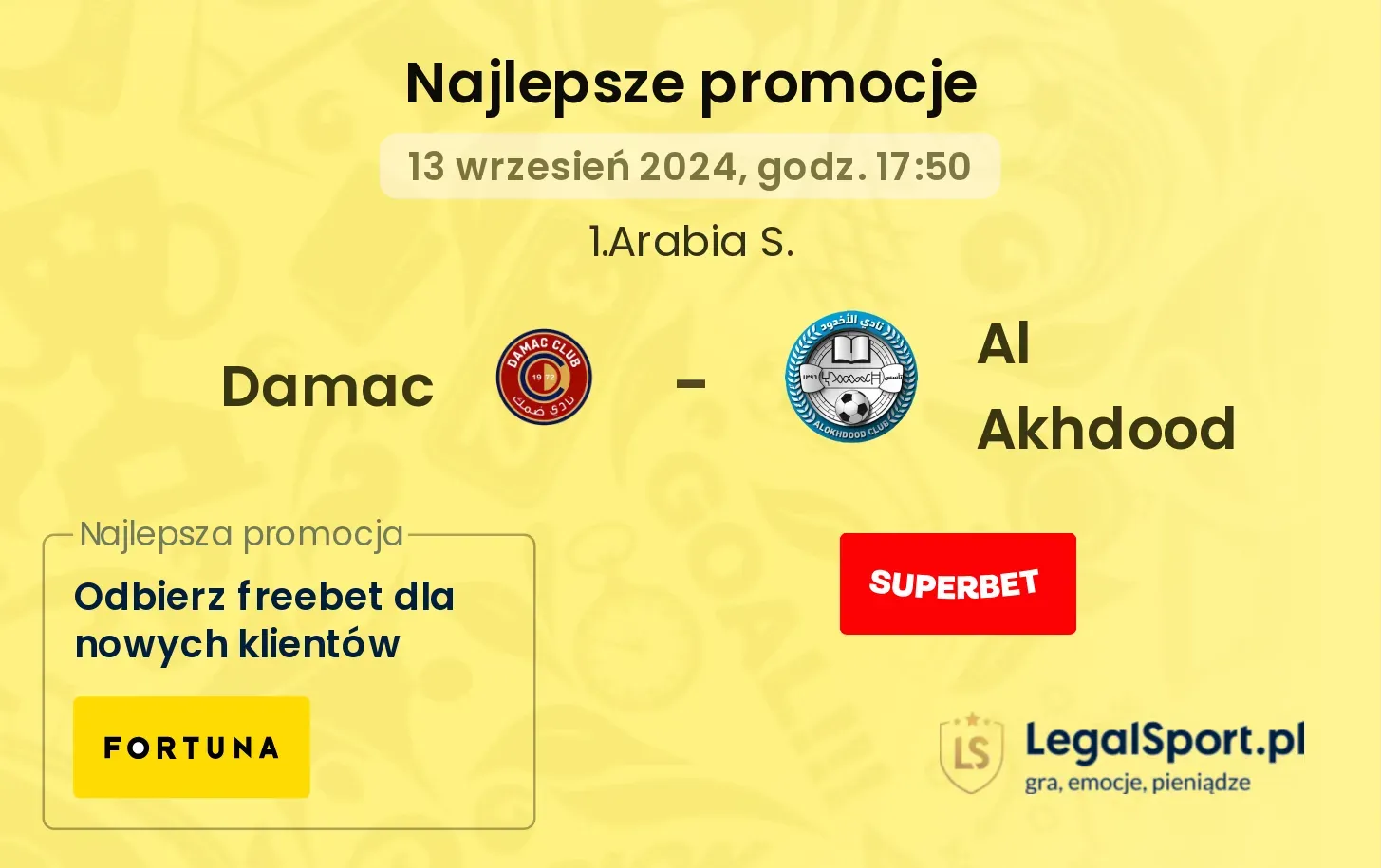 Damac - Al Akhdood promocje bukmacherskie 13.09, 17:50