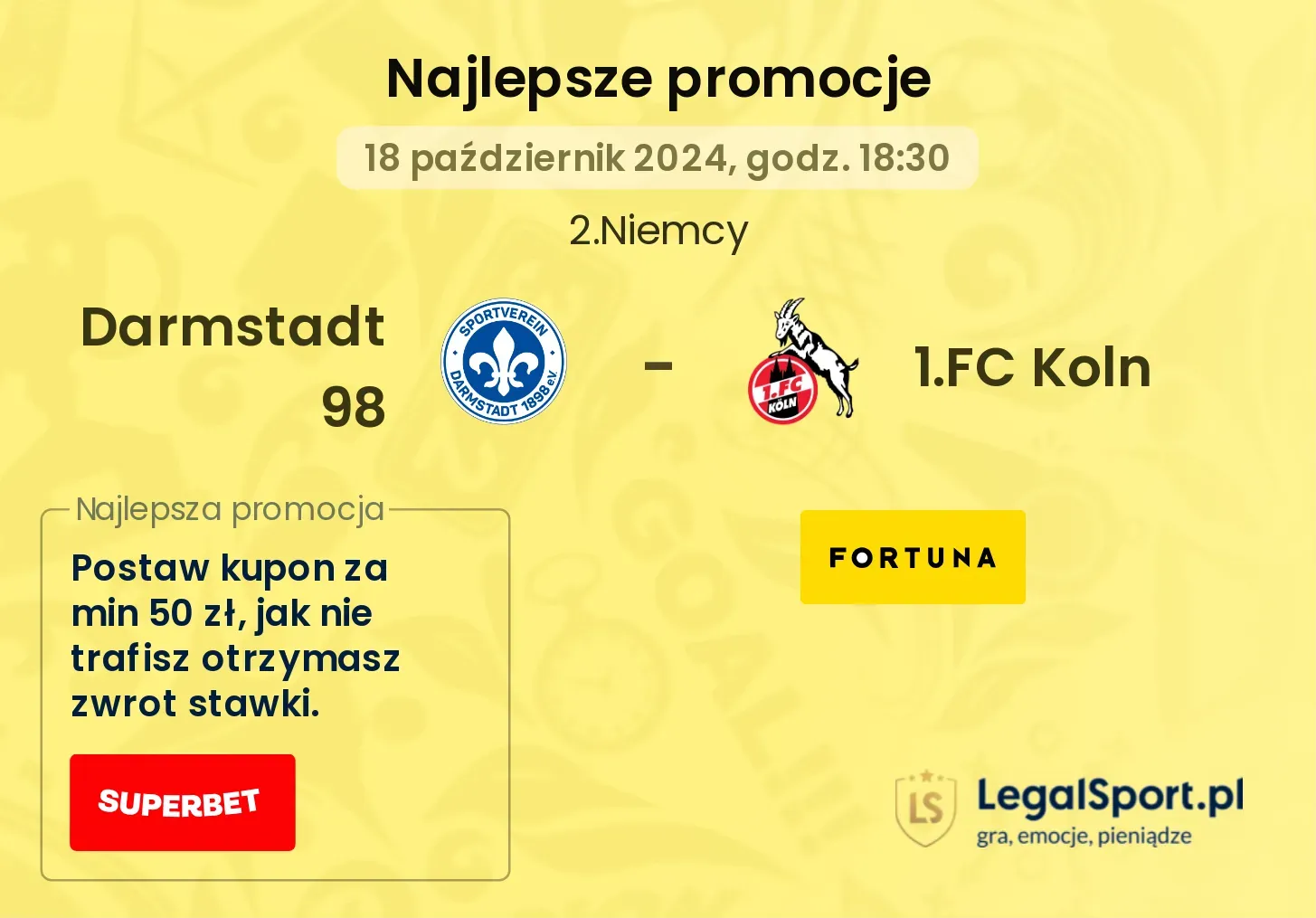 Darmstadt 98 - 1.FC Koln promocje bukmacherskie 18.10, 18:30