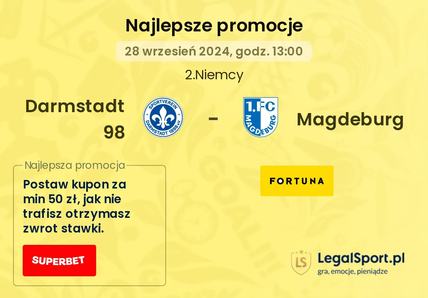 Darmstadt 98 - Magdeburg promocje bukmacherskie 28.09, 13:00