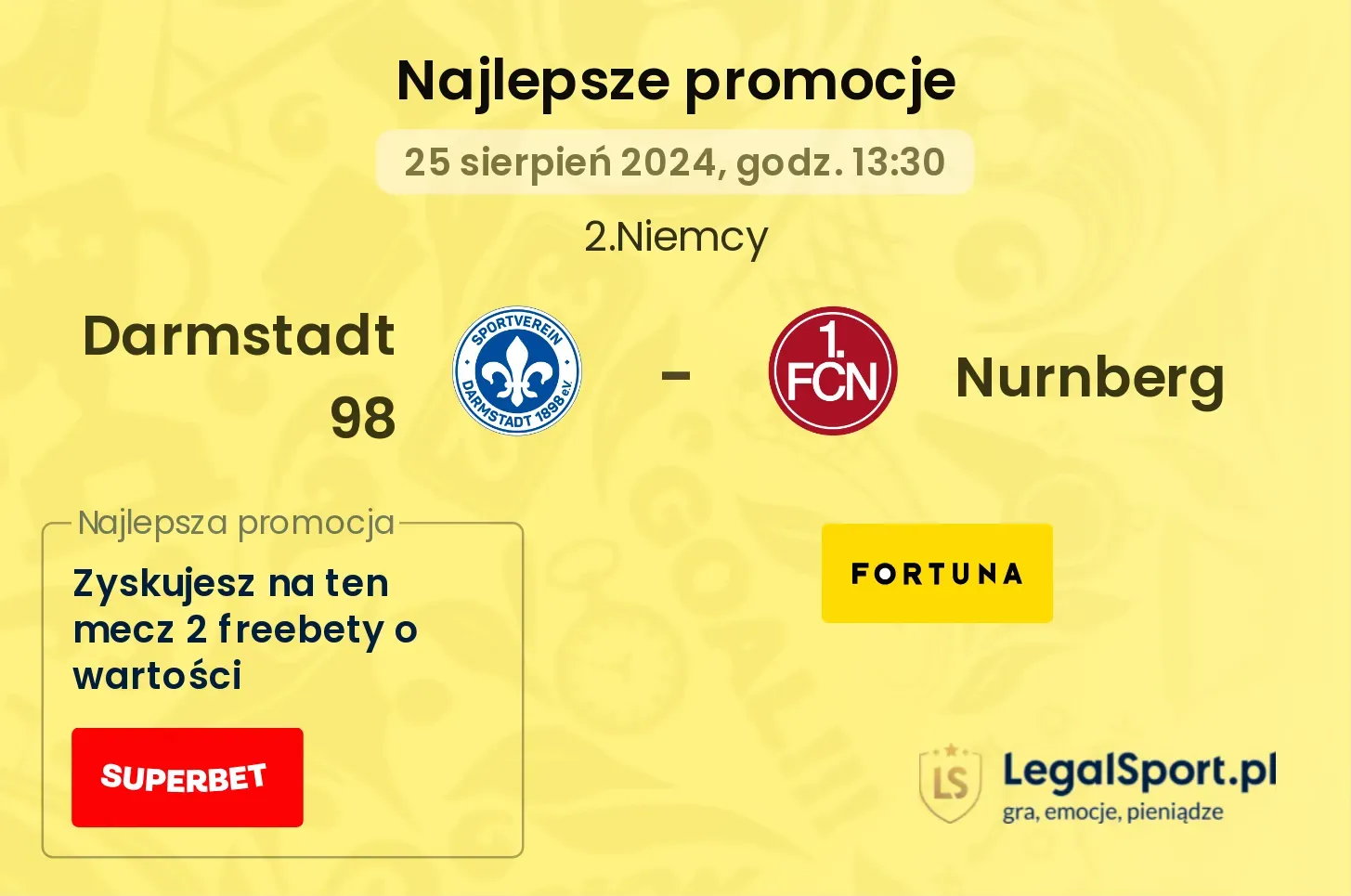 Darmstadt 98 - Nurnberg promocje u bukmacherów 25.08, 13:30