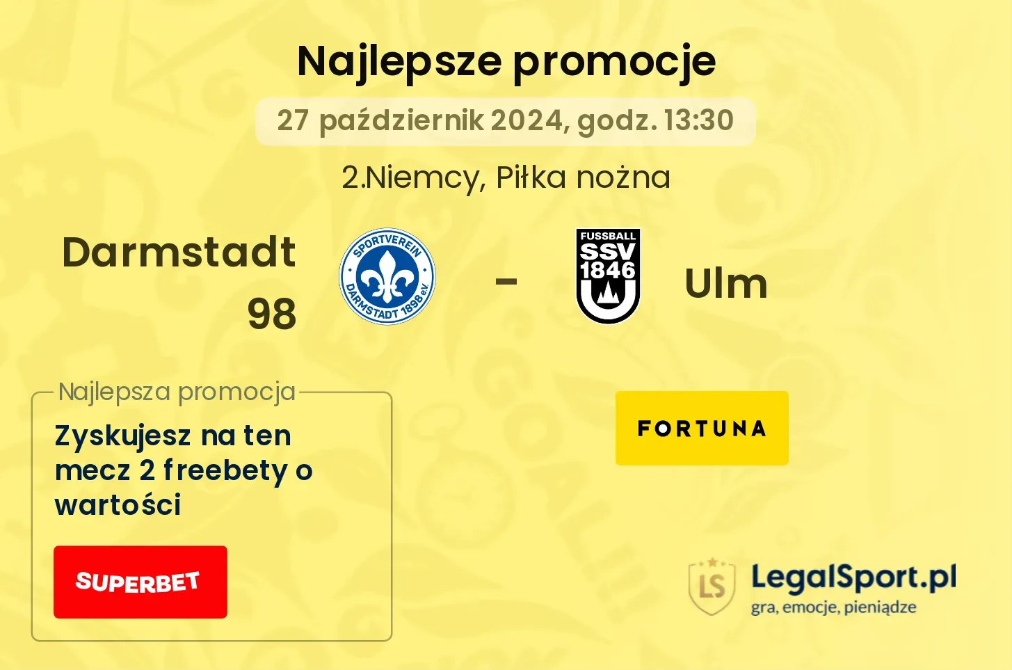 Darmstadt 98 - Ulm promocje bukmacherskie 27.10, 13:30