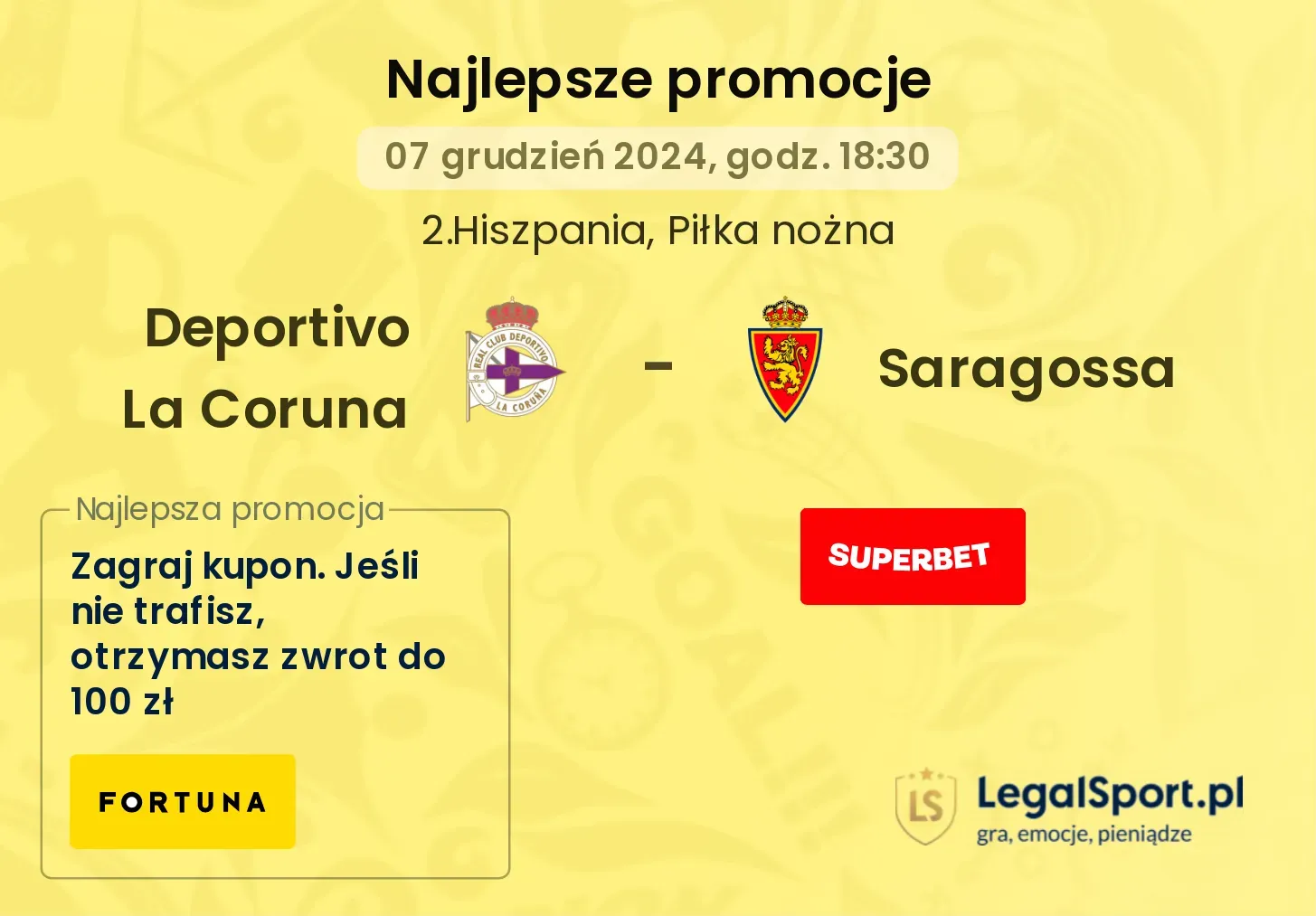 Deportivo La Coruna - Saragossa promocje bonusy na mecz