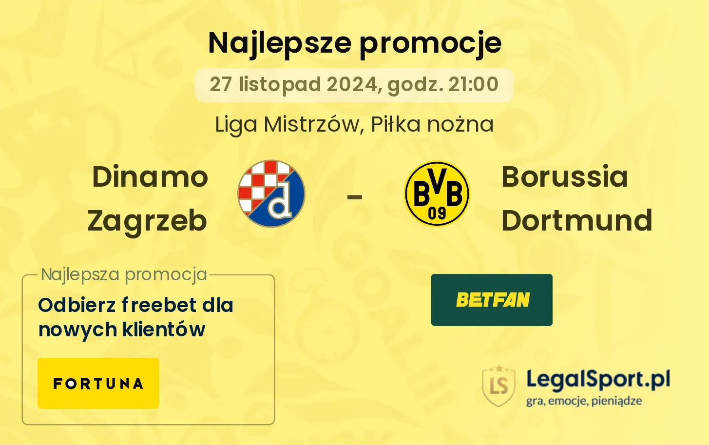 Dinamo Zagrzeb - Borussia Dortmund promocje bonusy na mecz