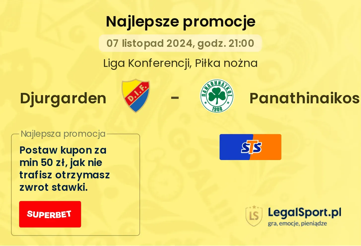 Djurgarden - Panathinaikos promocje bukmacherskie 07.11, 21:00