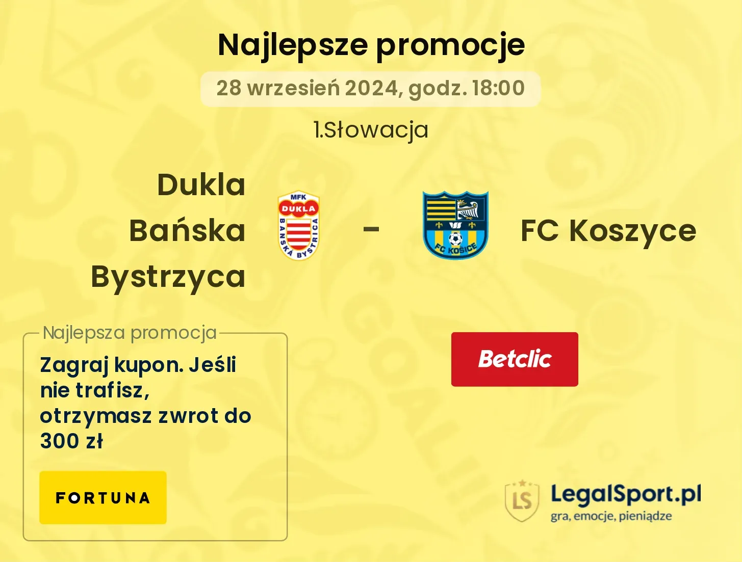 Dukla Bańska Bystrzyca - FC Koszyce promocje u bukmacherów 28.09, 18:00