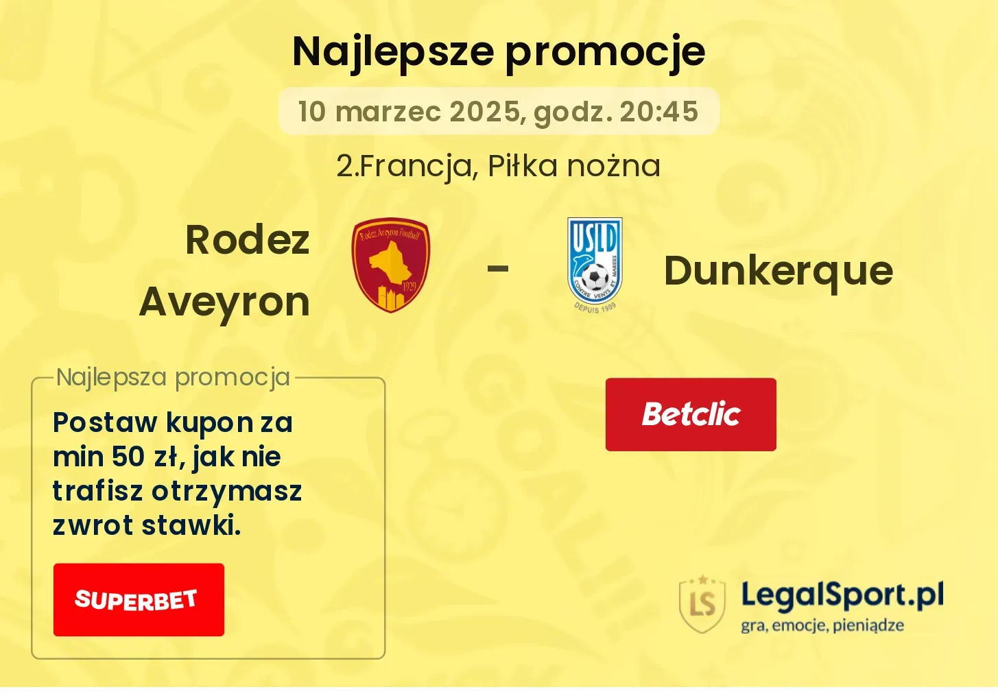 Dunkerque - Rodez Aveyron promocje bonusy na mecz