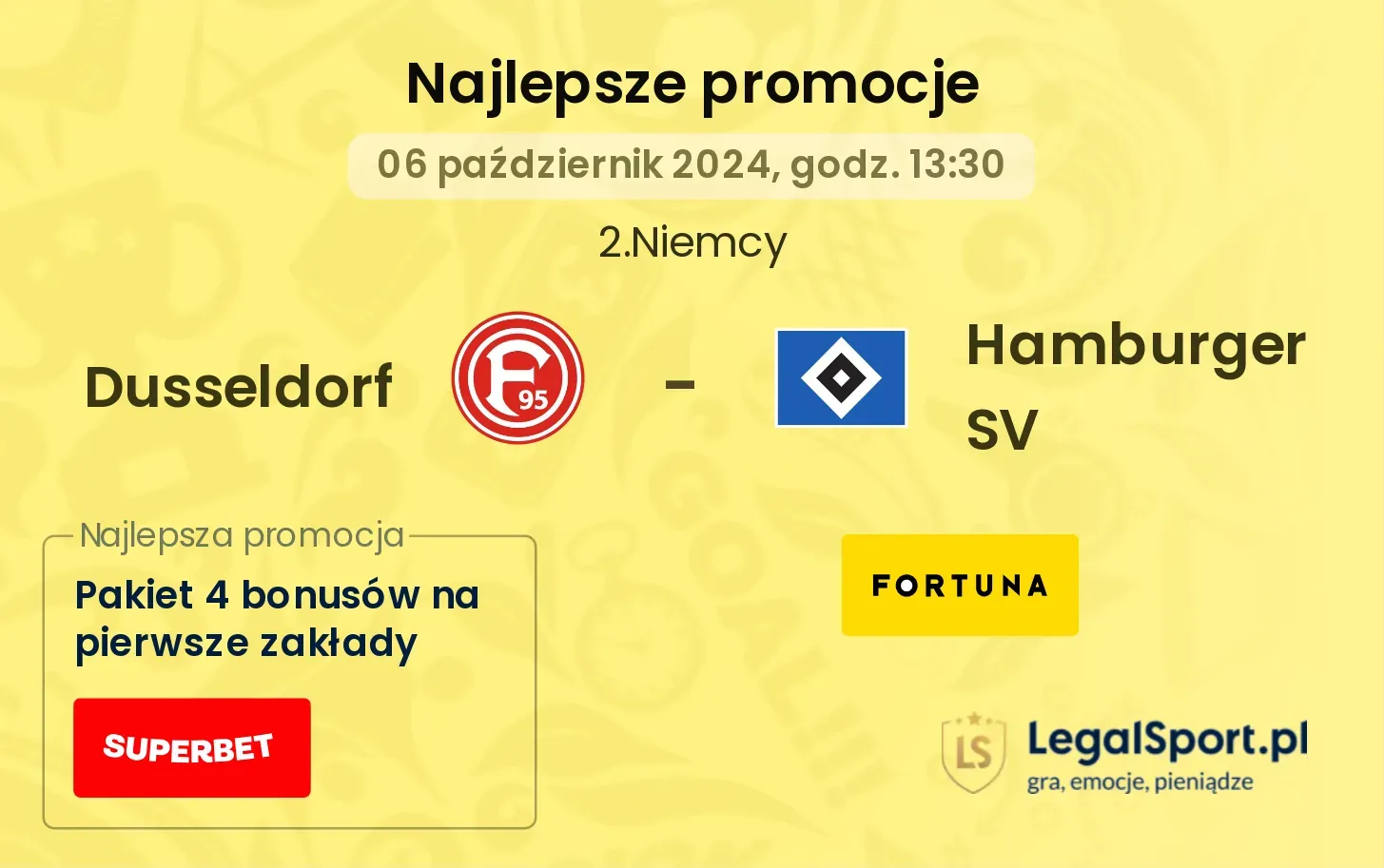 Dusseldorf - Hamburger SV promocje bukmacherskie 06.10, 13:30