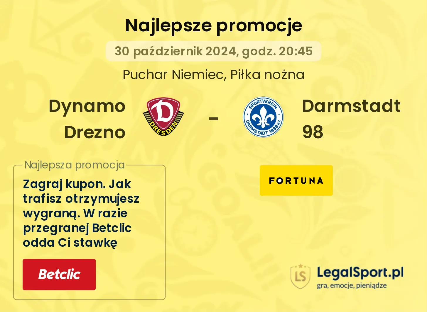 Dynamo Drezno - Darmstadt 98 promocje bonusy na mecz