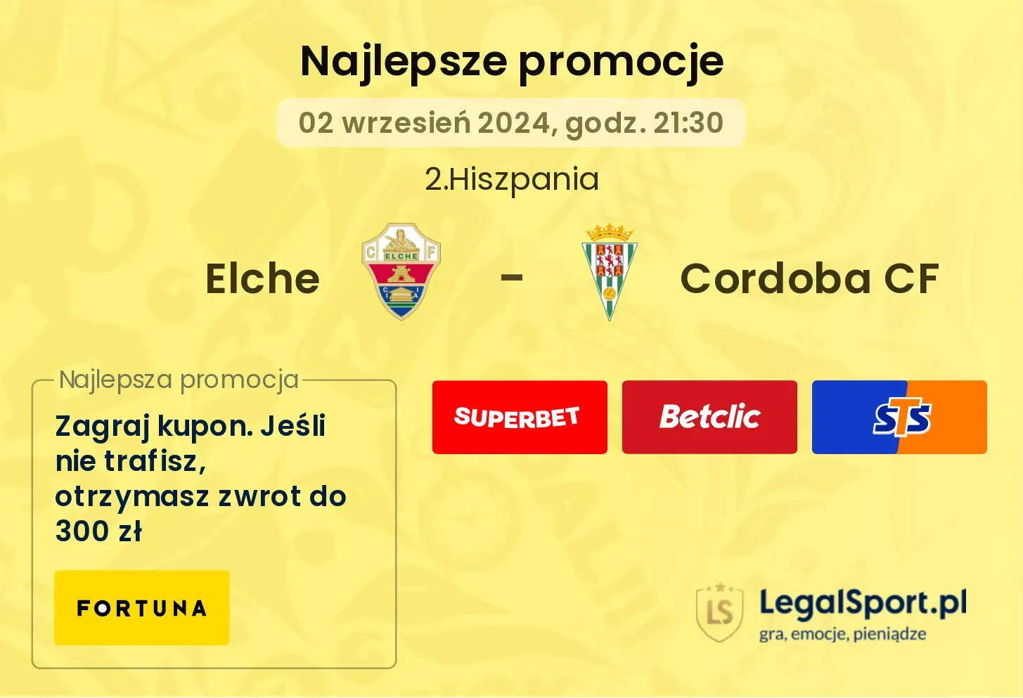 Elche - Cordoba CF promocje bonusy na mecz