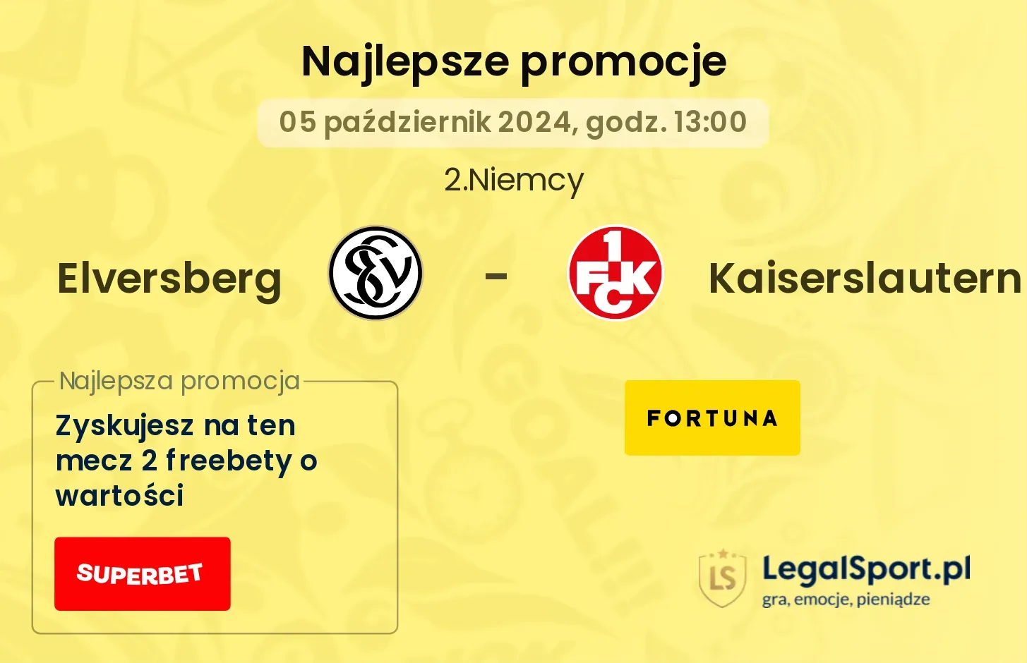 Elversberg - Kaiserslautern promocje bukmacherskie 05.10, 13:00