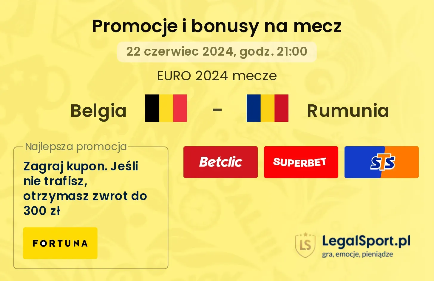 Belgia - Rumunia promocje bonusy na mecz