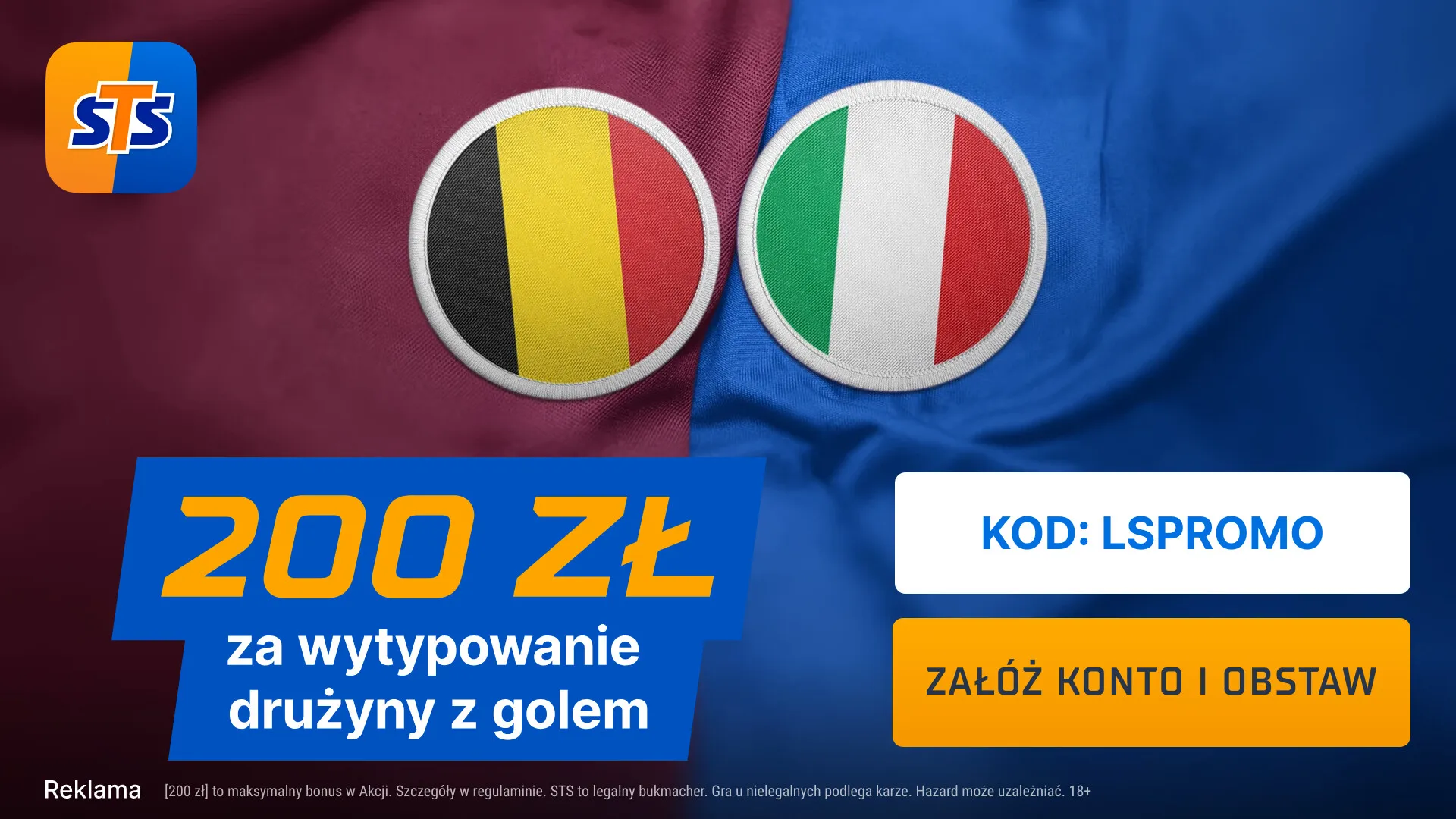 200 zł za drużynę z golem w meczu Belgia - Włochy