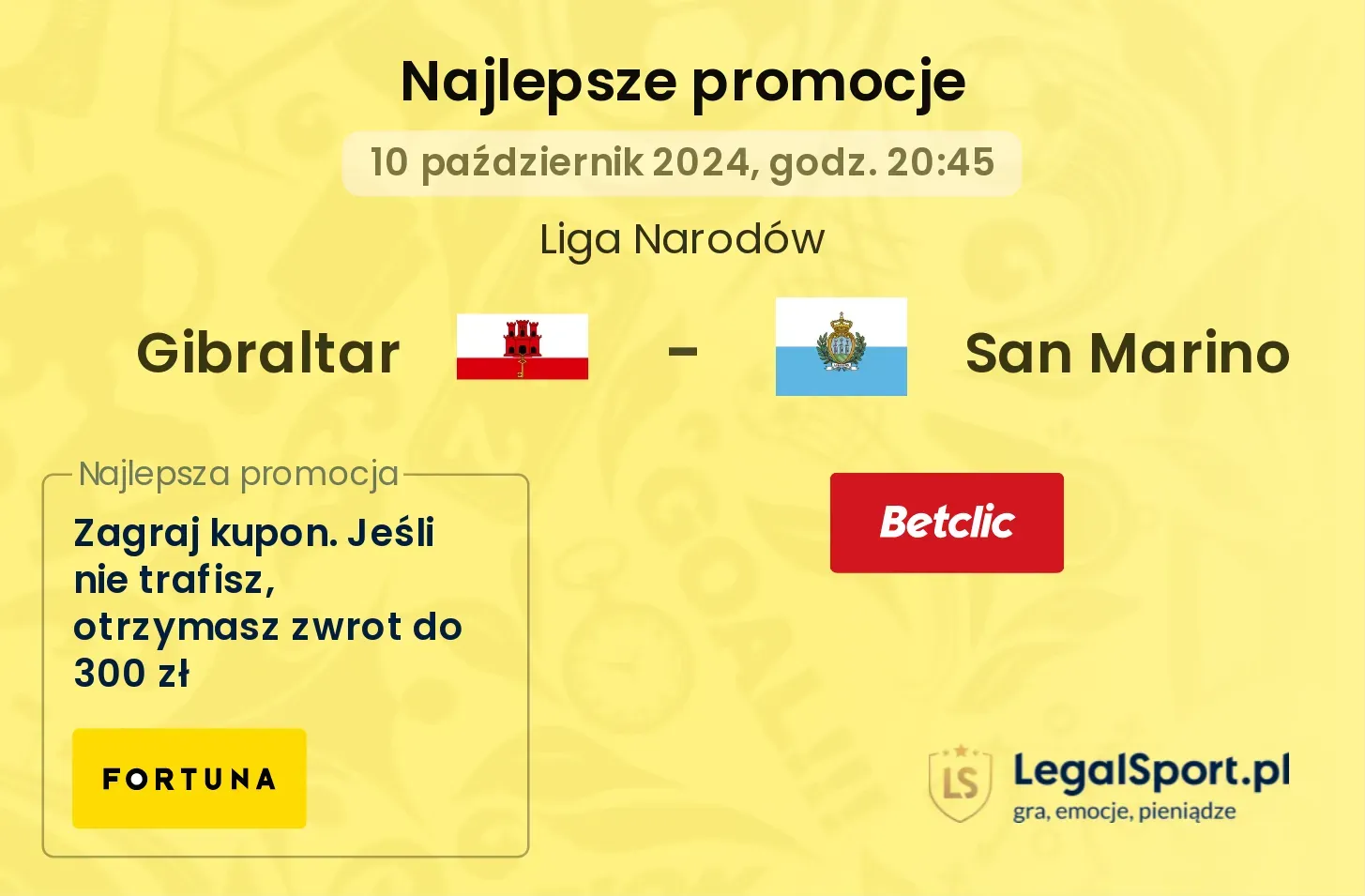 Gibraltar - San Marino promocje bonusy na mecz